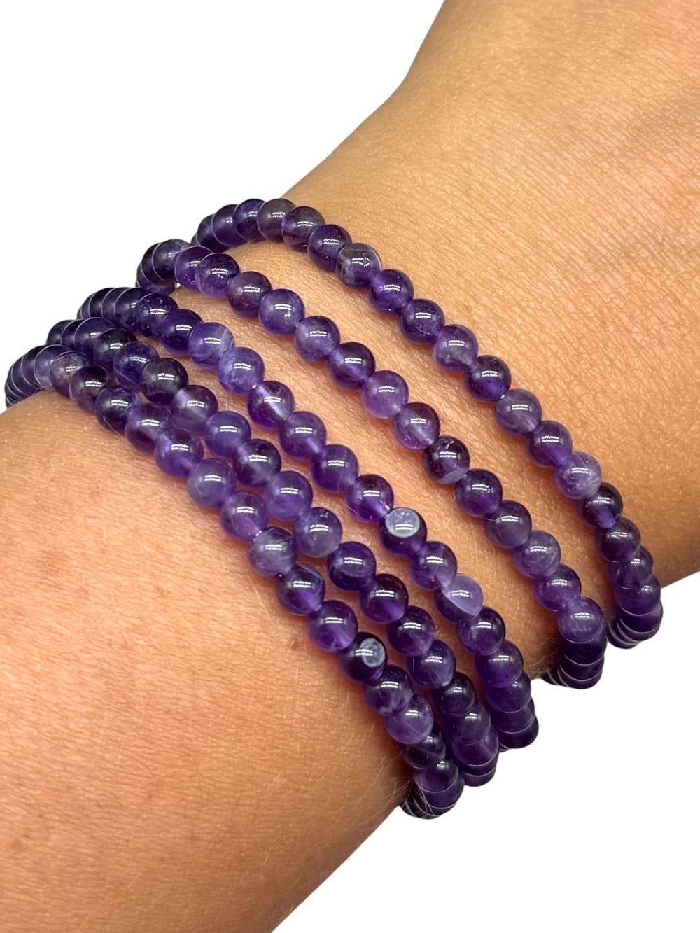 4mm Brazilian Amethyst Beaded Stretch Bracelet Round Beads Purple Stone Crystal
